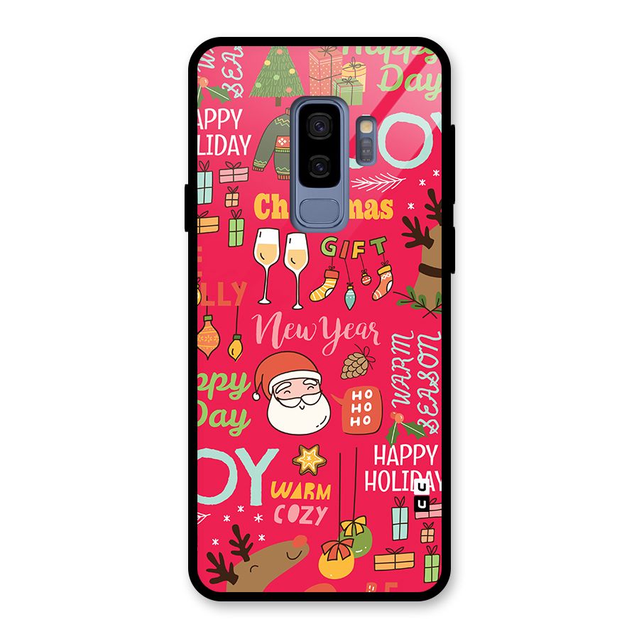 Christmas Joy Happy Day Glass Back Case for Galaxy S9 Plus