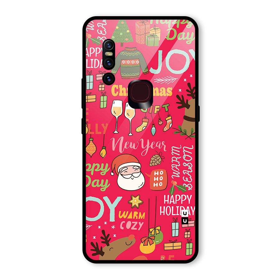 Christmas Joy Happy Day Glass Back Case for Vivo V15