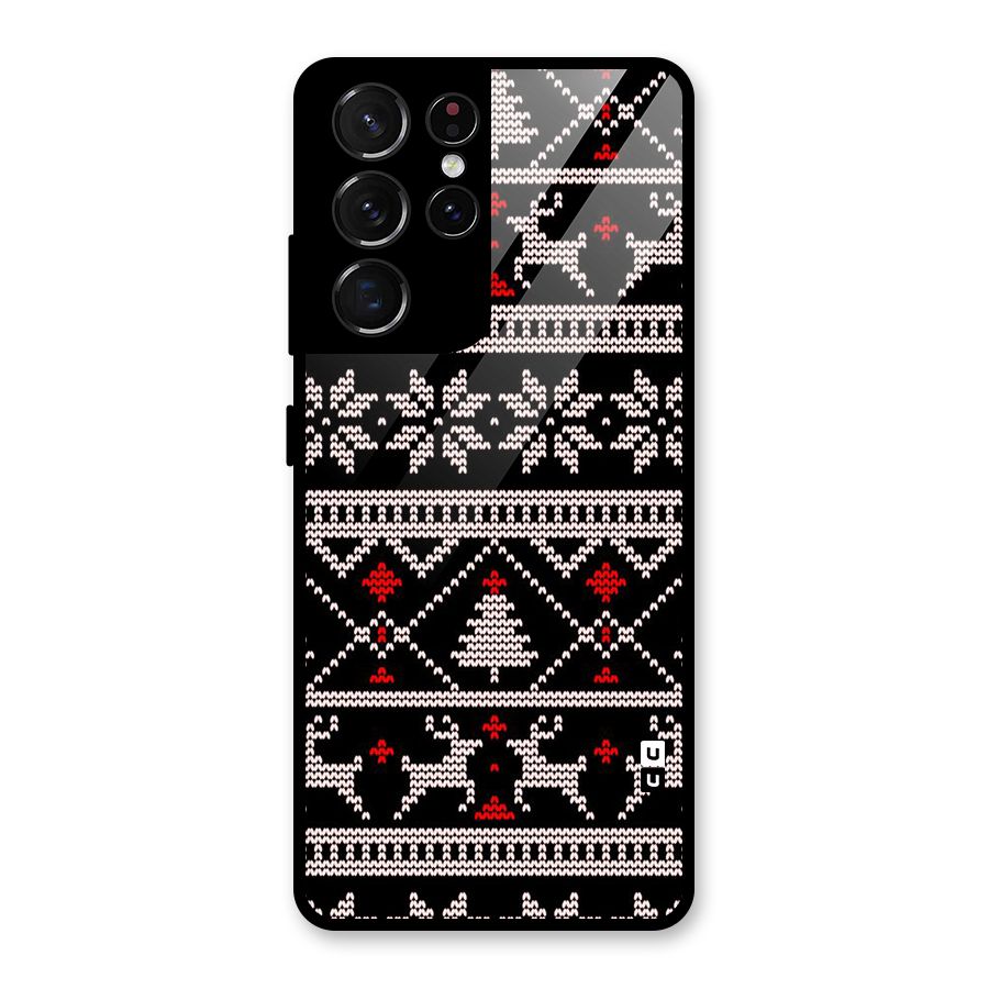 Christmas Seamless Aztec Pattern Glass Back Case for Galaxy S21 Ultra 5G