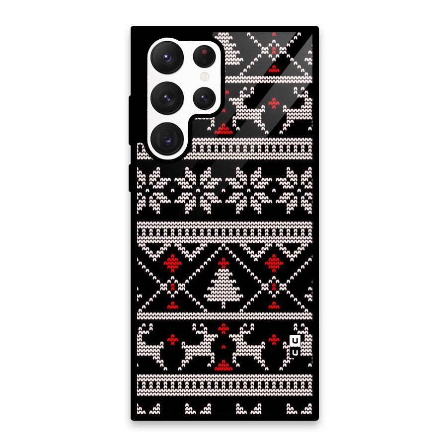 Christmas Seamless Aztec Pattern Glass Back Case for Galaxy S22 Ultra 5G