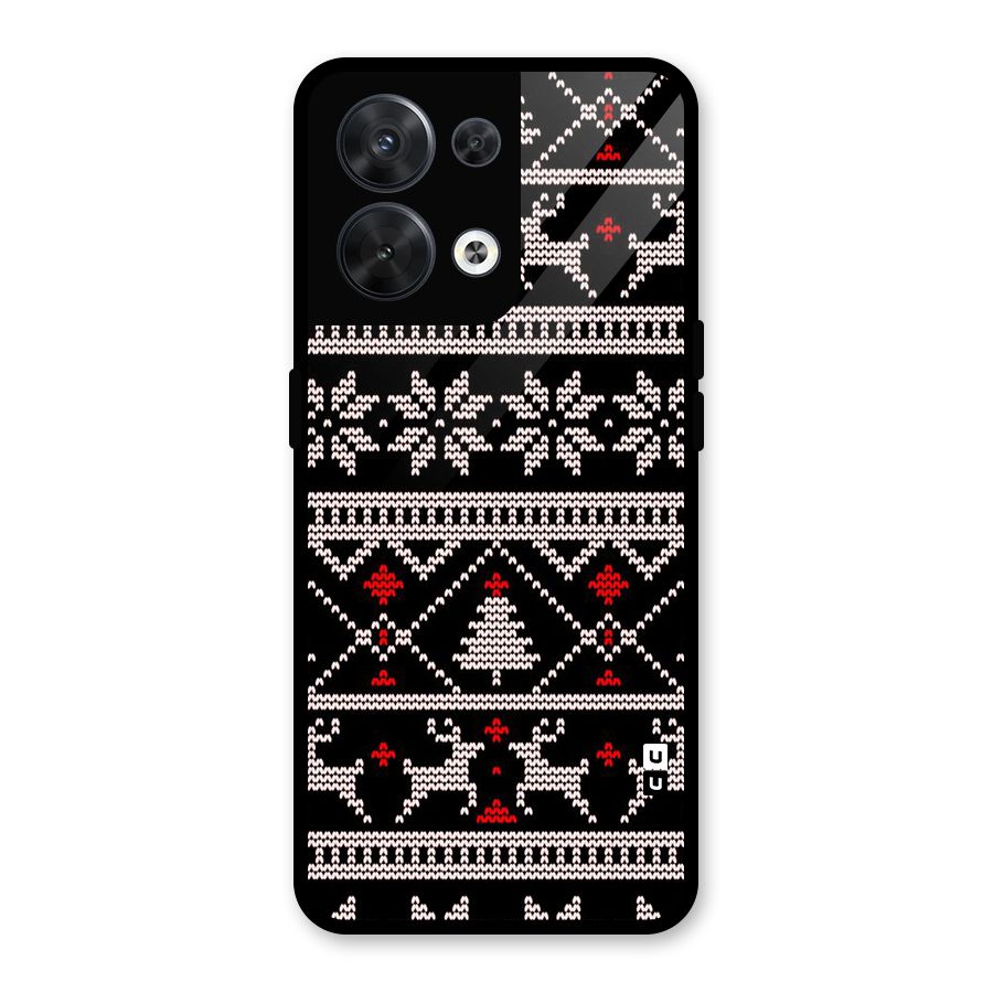 Christmas Seamless Aztec Pattern Glass Back Case for Oppo Reno8 5G