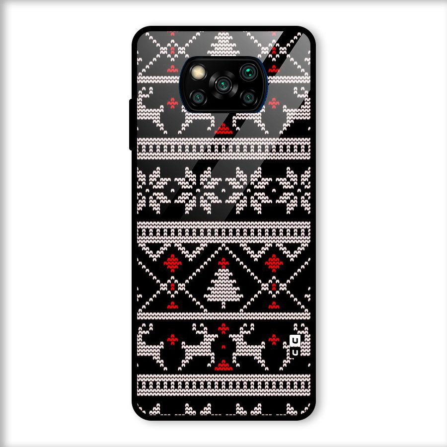 Christmas Seamless Aztec Pattern Glass Back Case for Poco X3