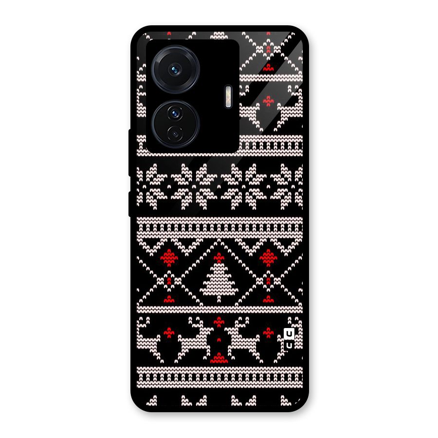 Christmas Seamless Aztec Pattern Glass Back Case for Vivo T1 Pro