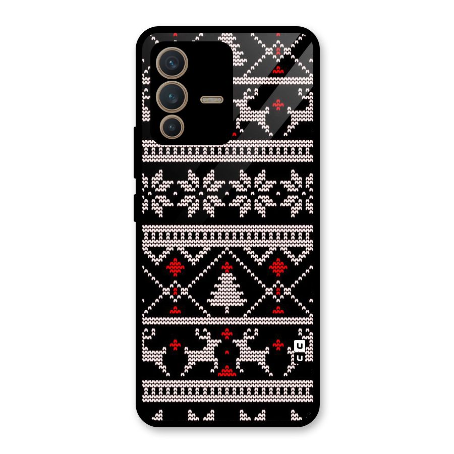 Christmas Seamless Aztec Pattern Glass Back Case for Vivo V23 5G