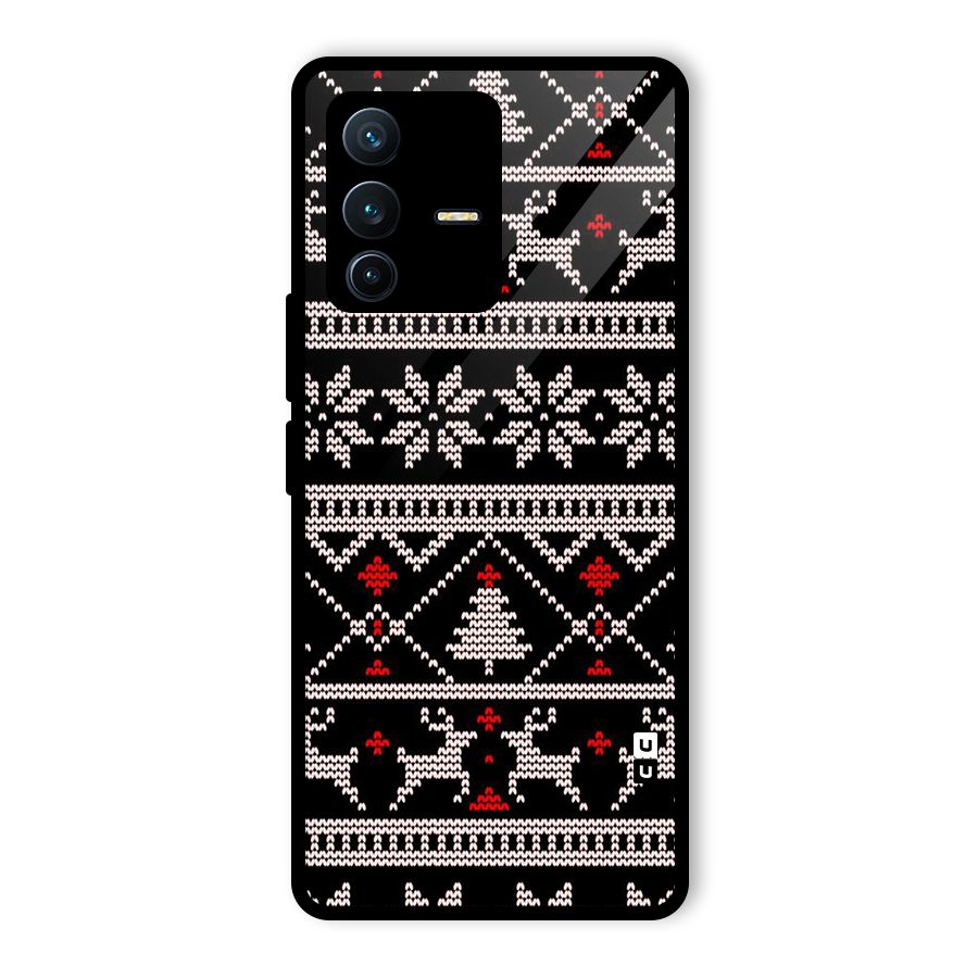 Christmas Seamless Aztec Pattern Glass Back Case for Vivo V23 Pro