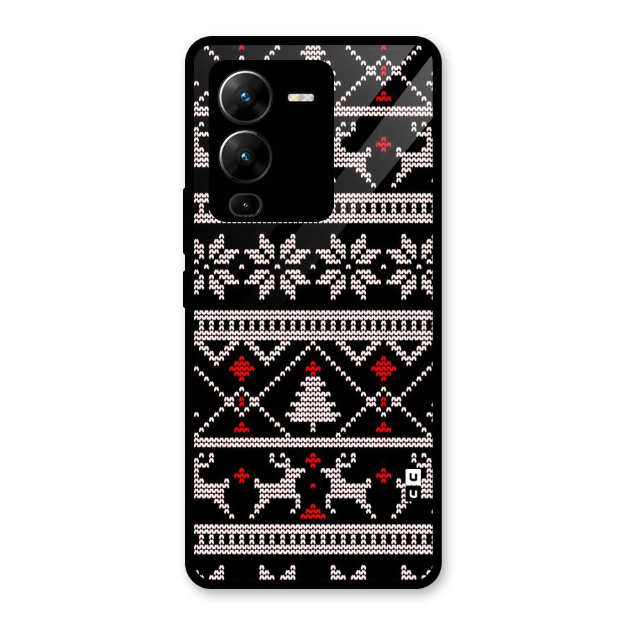 Christmas Seamless Aztec Pattern Glass Back Case for Vivo V25 Pro