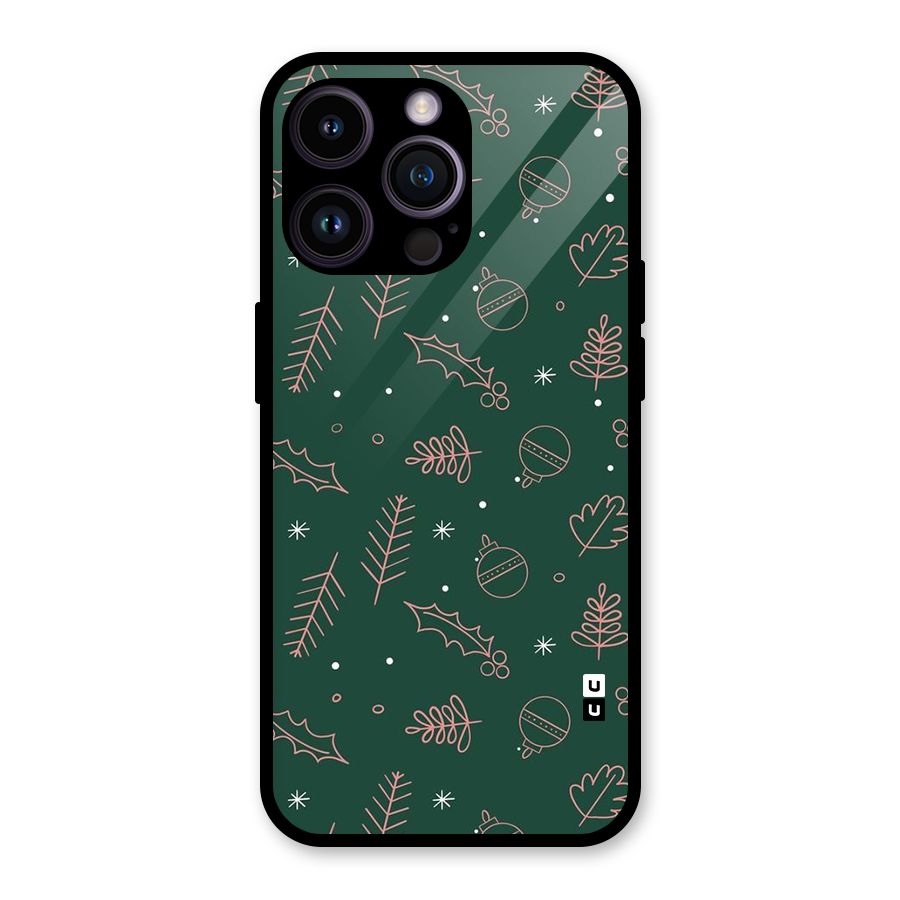 Christmas Season Leaves Glass Back Case for iPhone 14 Pro Max