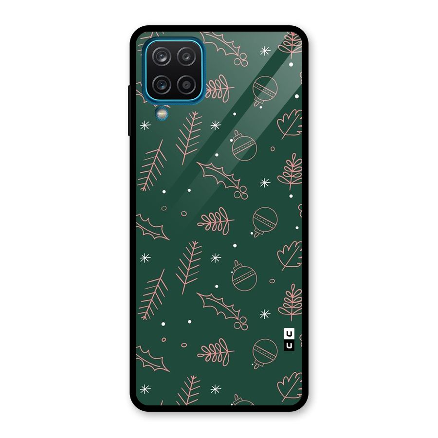 Christmas Vibes Leaves Glass Back Case for Galaxy A12