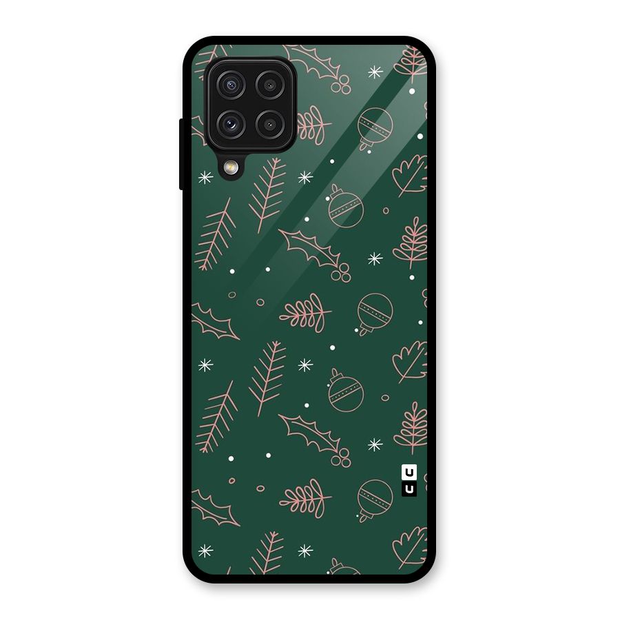 Christmas Vibes Leaves Glass Back Case for Galaxy A22 4G