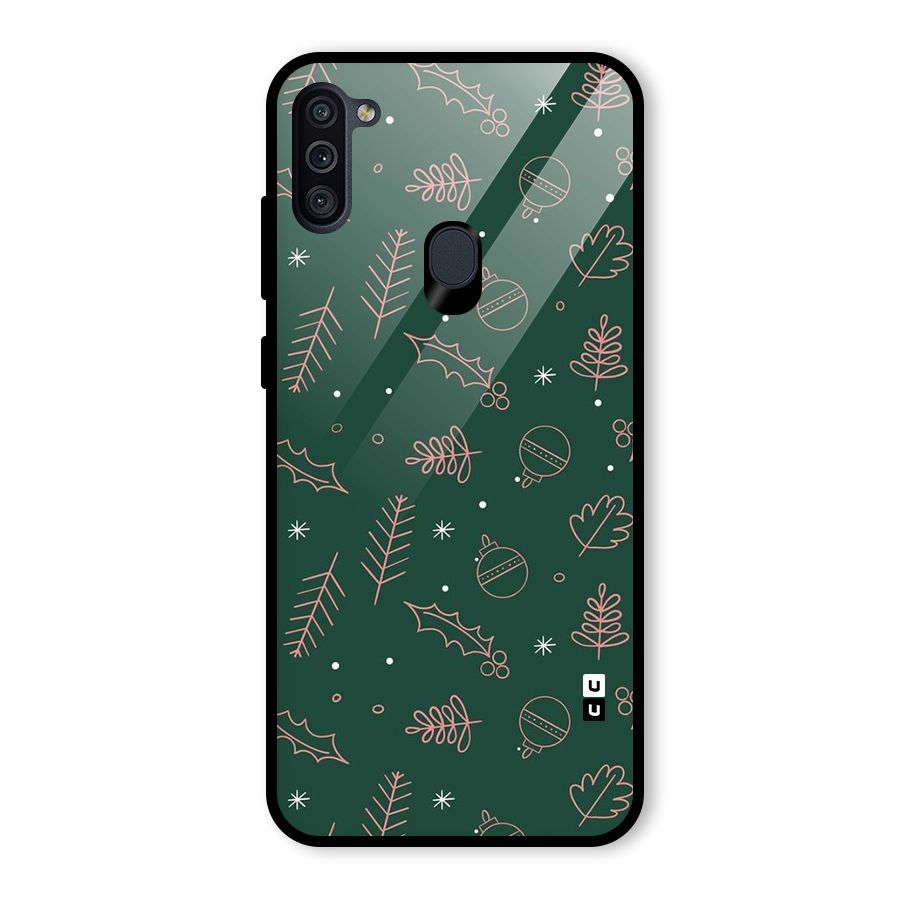 Christmas Vibes Leaves Glass Back Case for Galaxy M11