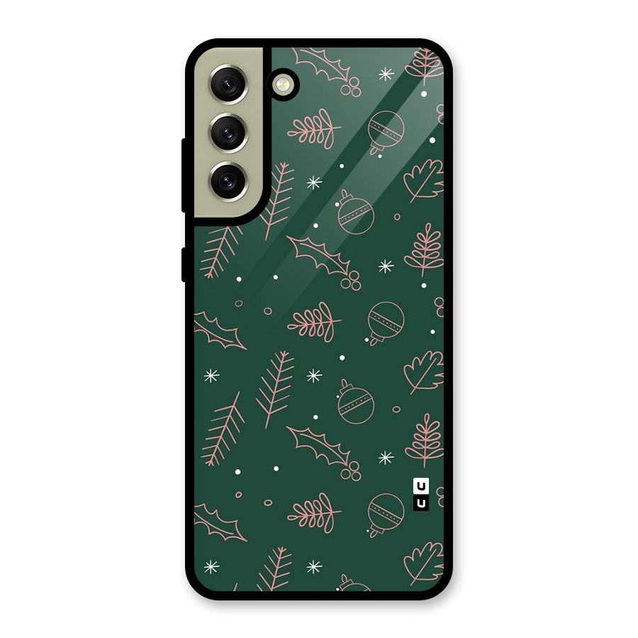 Christmas Vibes Leaves Glass Back Case for Galaxy S21 FE 5G