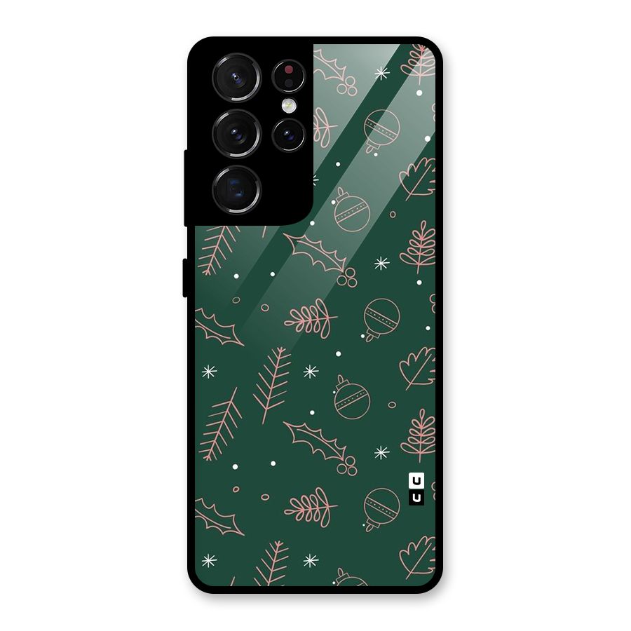 Christmas Vibes Leaves Glass Back Case for Galaxy S21 Ultra 5G