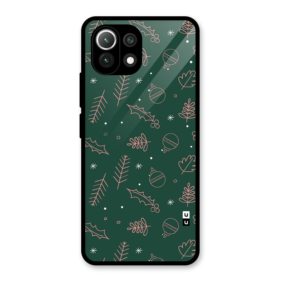 Christmas Vibes Leaves Glass Back Case for Mi 11 Lite NE 5G