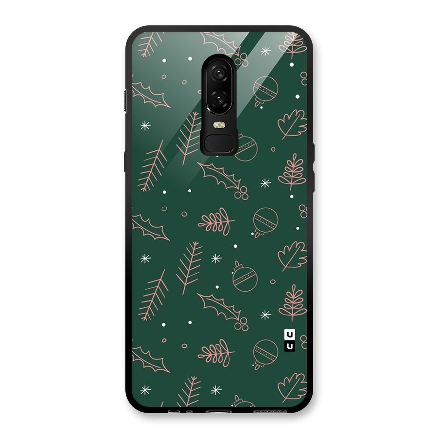 Christmas Vibes Leaves Glass Back Case for OnePlus 6