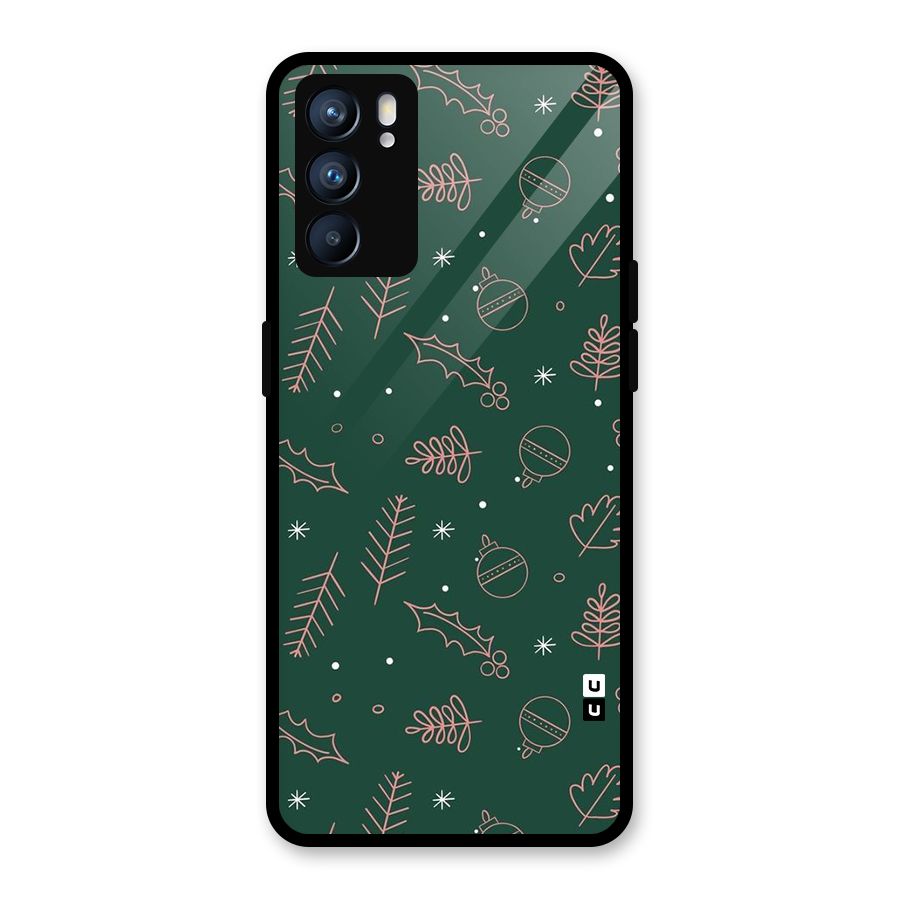Christmas Vibes Leaves Glass Back Case for Oppo Reno6 5G