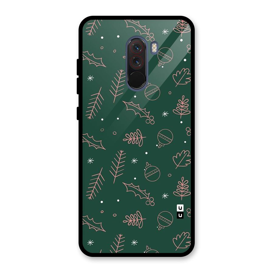 Christmas Vibes Leaves Glass Back Case for Poco F1