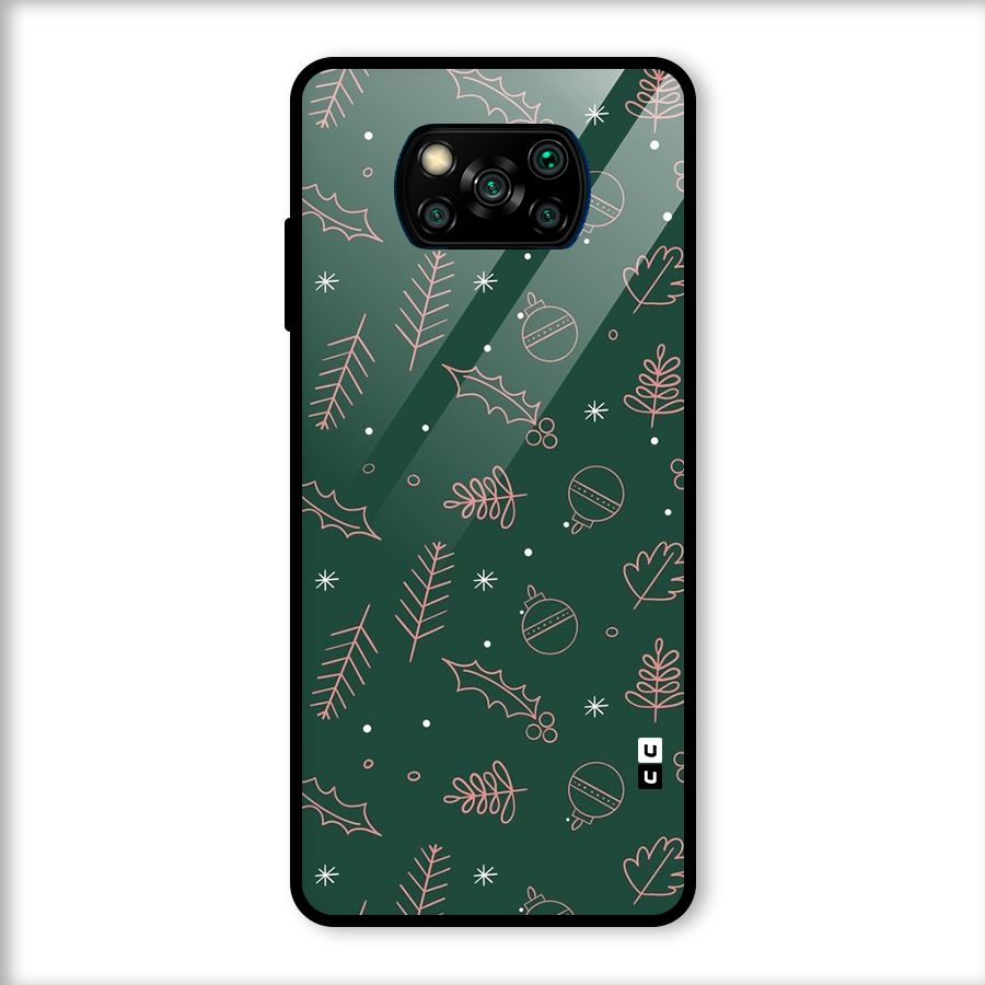 Christmas Vibes Leaves Glass Back Case for Poco X3