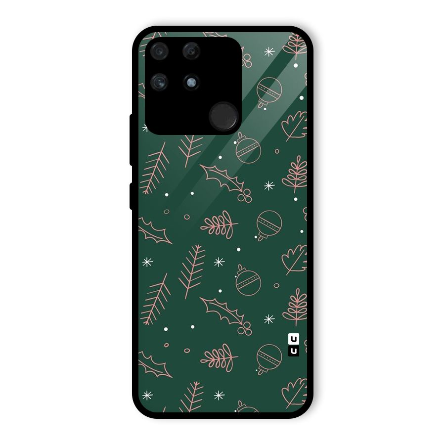 Christmas Vibes Leaves Glass Back Case for Realme Narzo 50A