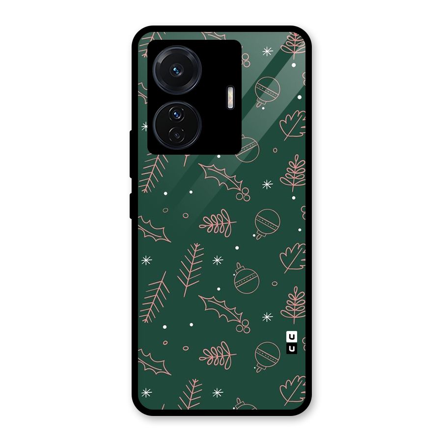 Christmas Vibes Leaves Glass Back Case for Vivo T1 Pro
