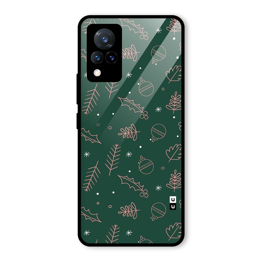 Christmas Vibes Leaves Glass Back Case for Vivo V21 5G
