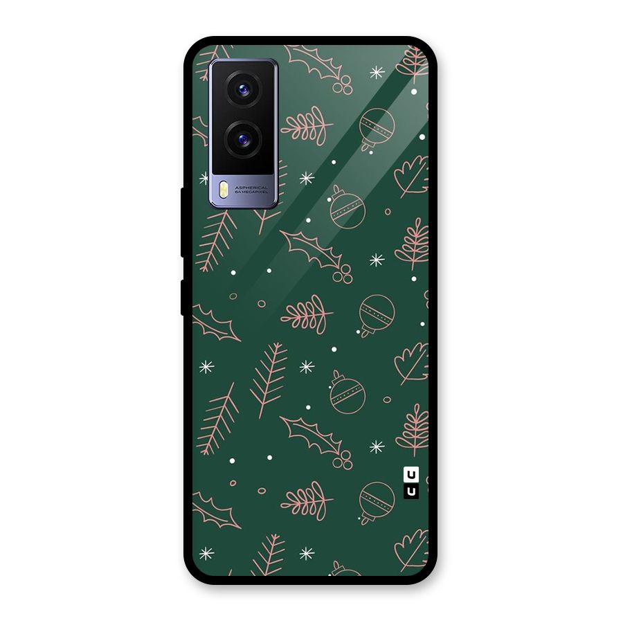 Christmas Vibes Leaves Glass Back Case for Vivo V21e 5G