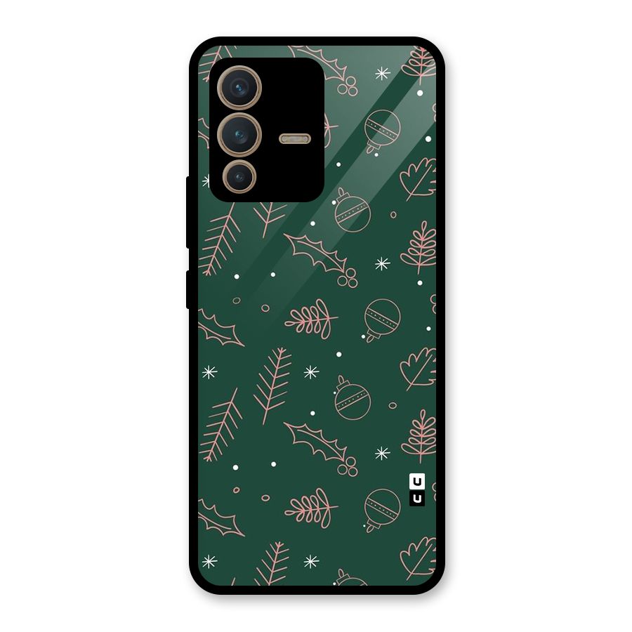Christmas Vibes Leaves Glass Back Case for Vivo V23 5G