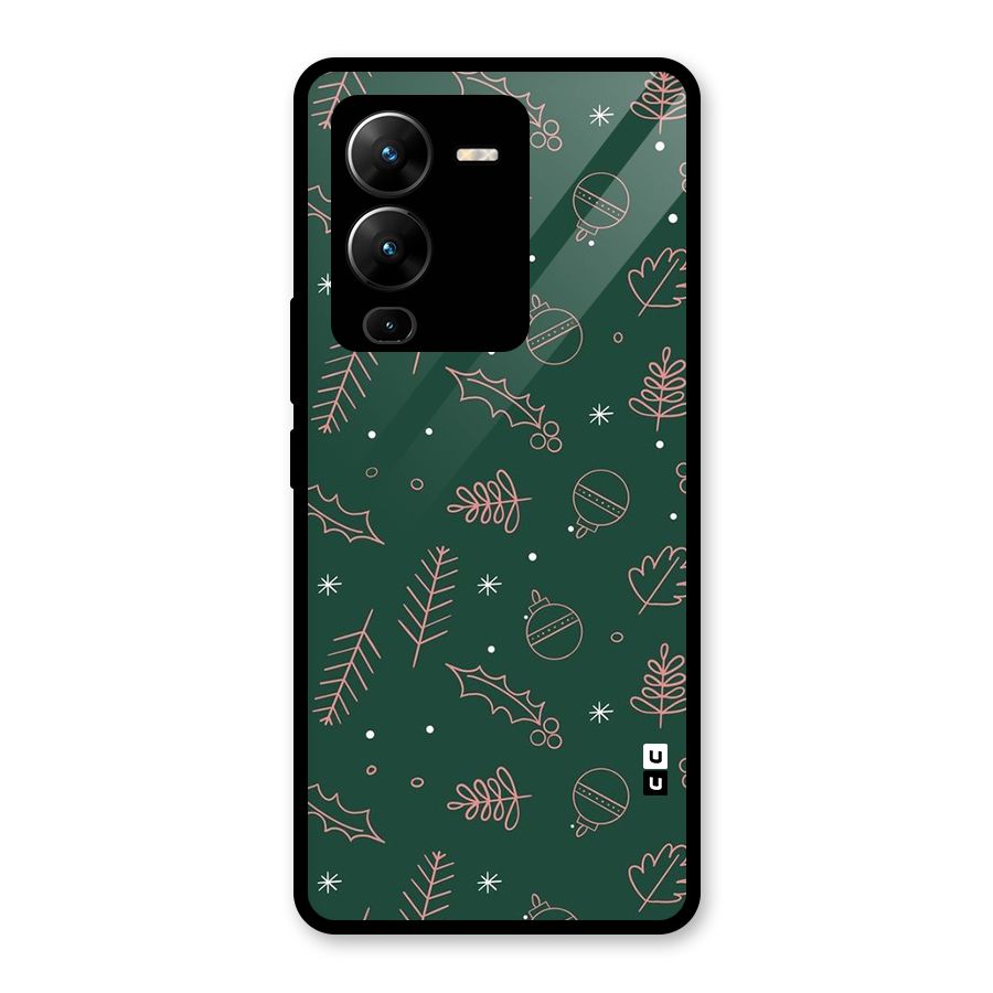 Christmas Vibes Leaves Glass Back Case for Vivo V25 Pro