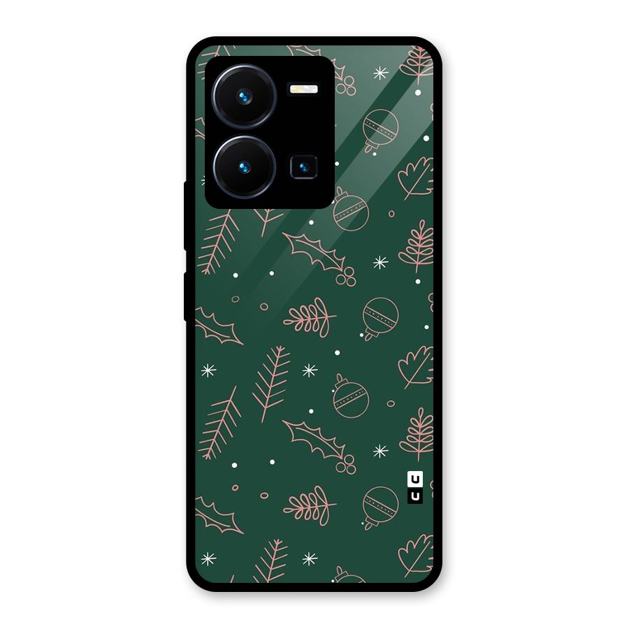 Christmas Vibes Leaves Glass Back Case for Vivo Y35