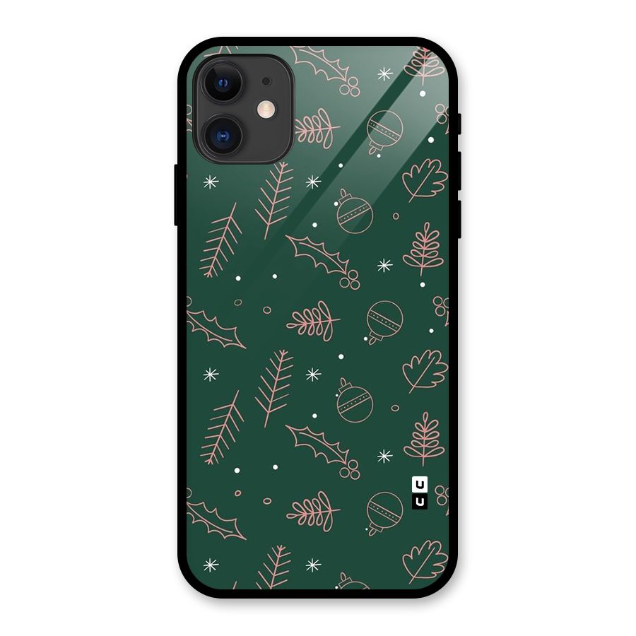 Christmas Vibes Leaves Glass Back Case for iPhone 11