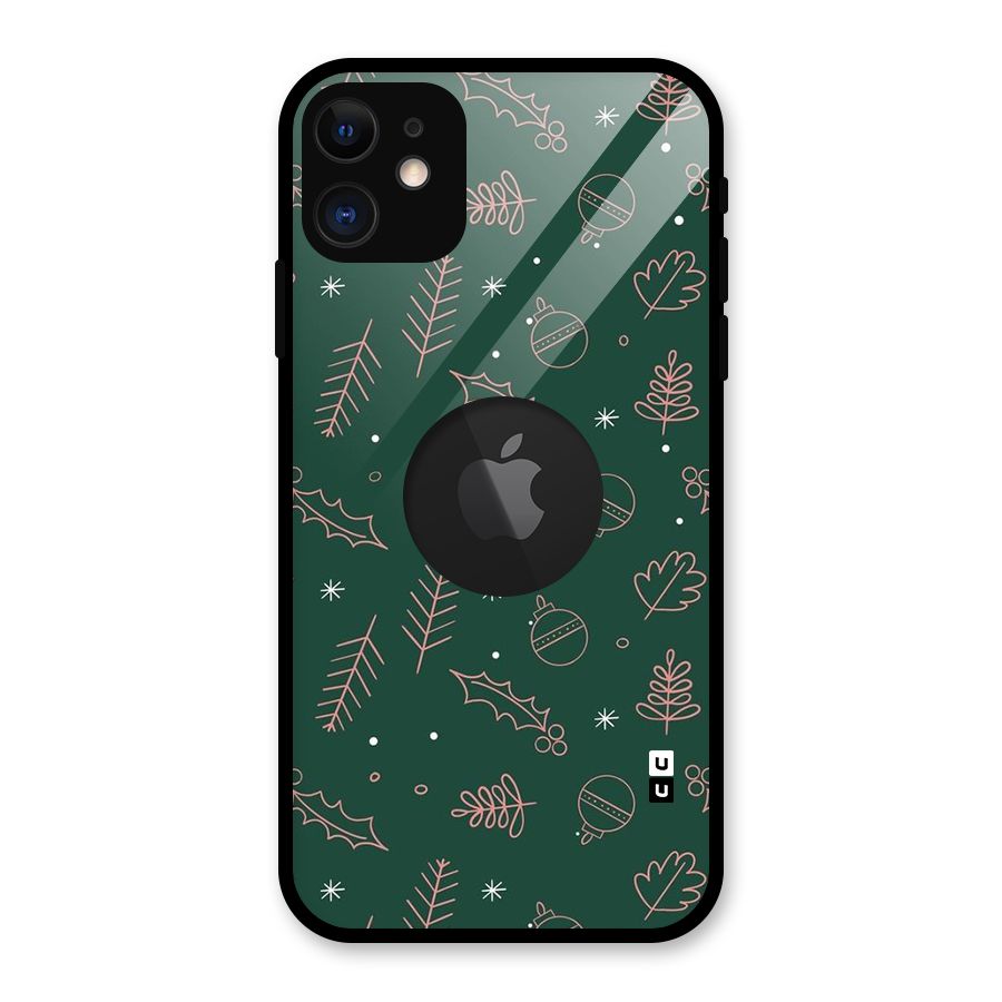Christmas Vibes Leaves Glass Back Case for iPhone 11 Logo Cut