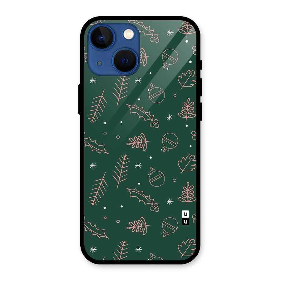Christmas Vibes Leaves Glass Back Case for iPhone 13 Mini