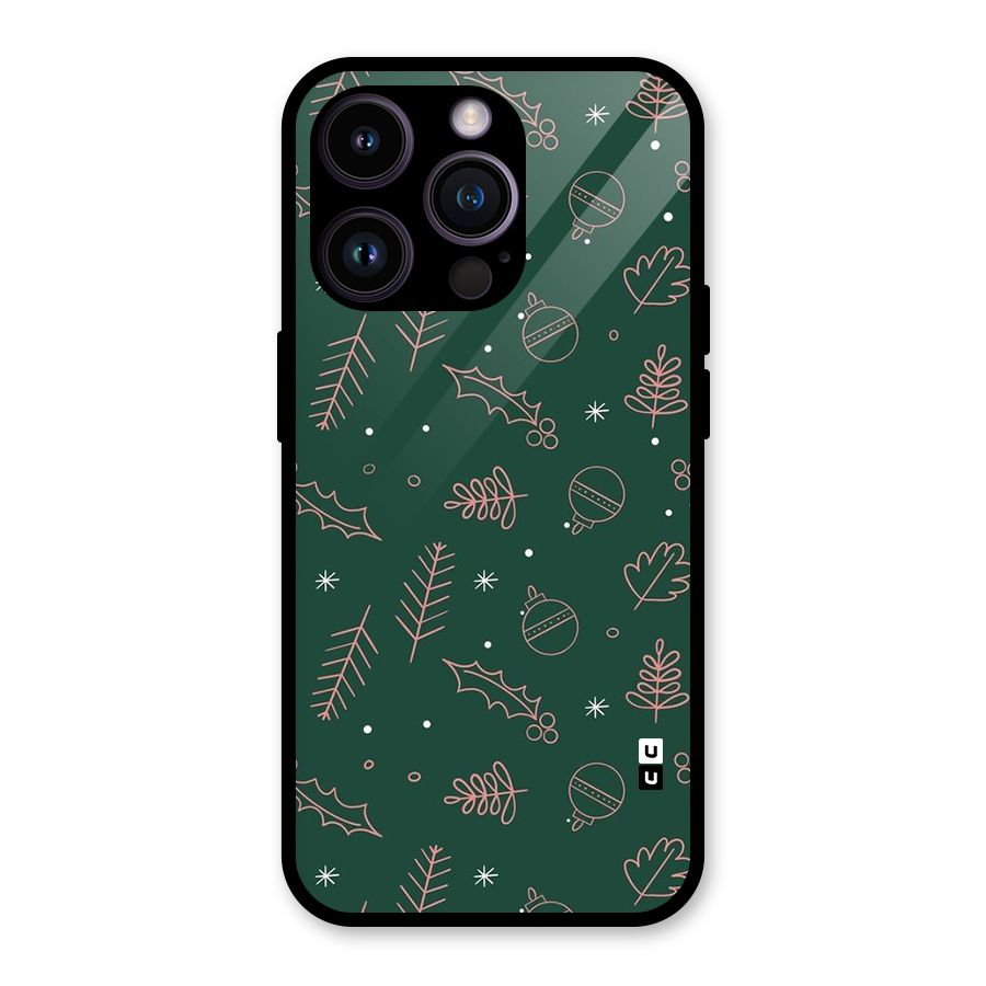 Christmas Vibes Leaves Glass Back Case for iPhone 14 Pro
