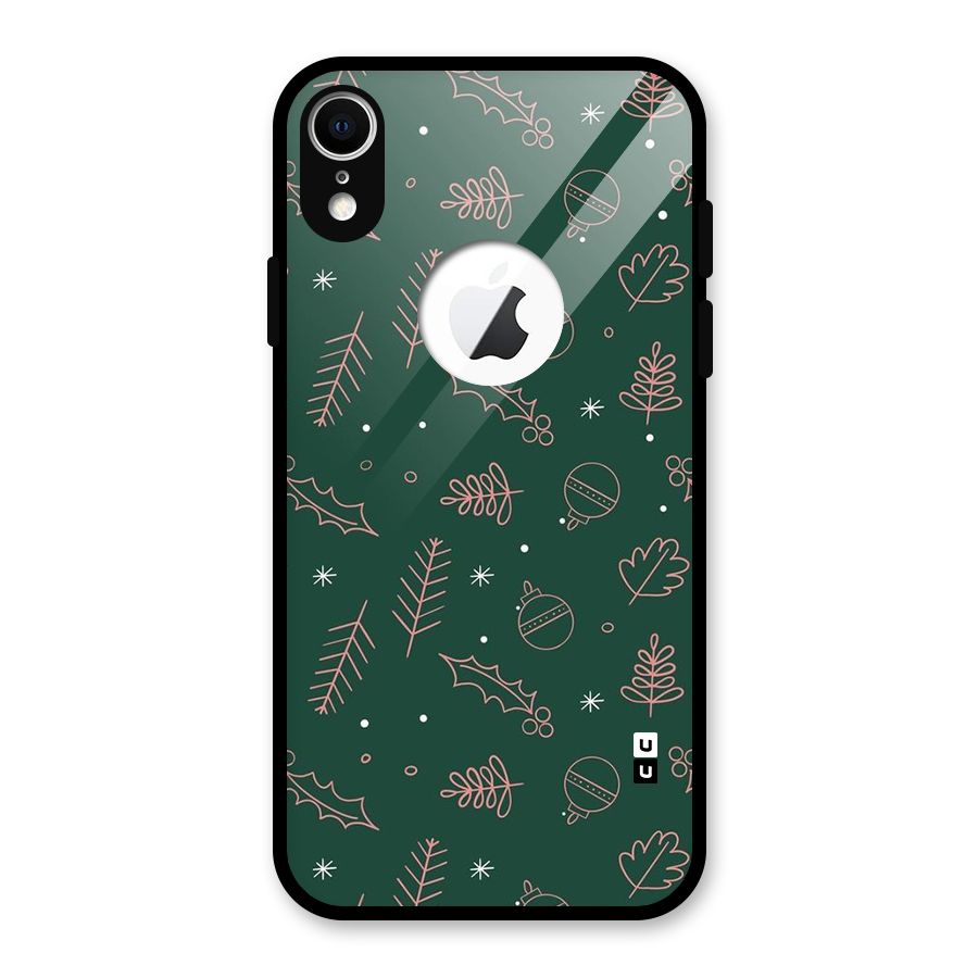 Christmas Vibes Leaves Glass Back Case for iPhone XR Logo Cut