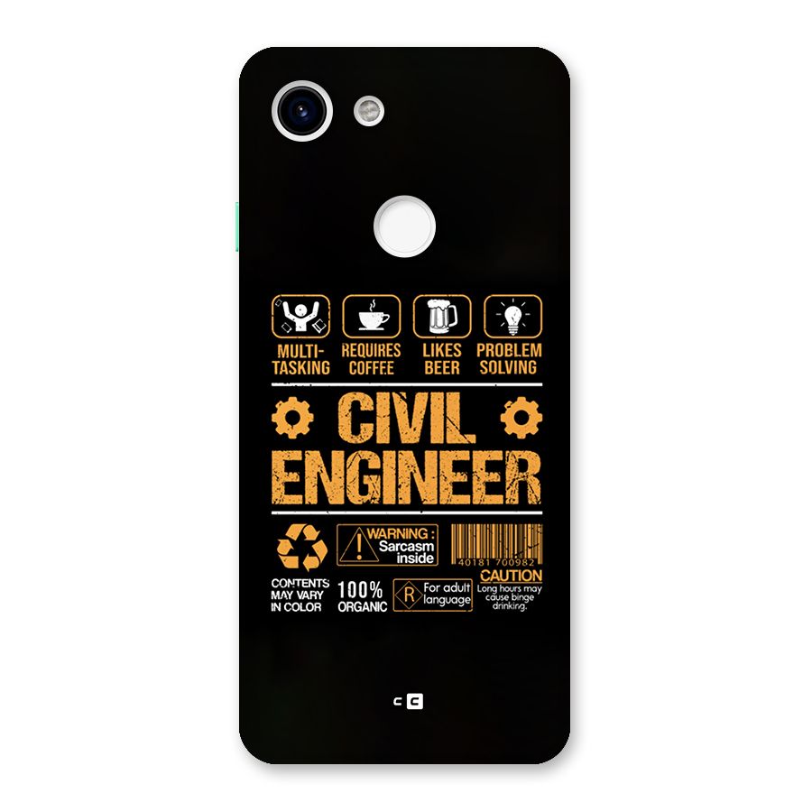 Civil Engineer Back Case for Google Pixel 3