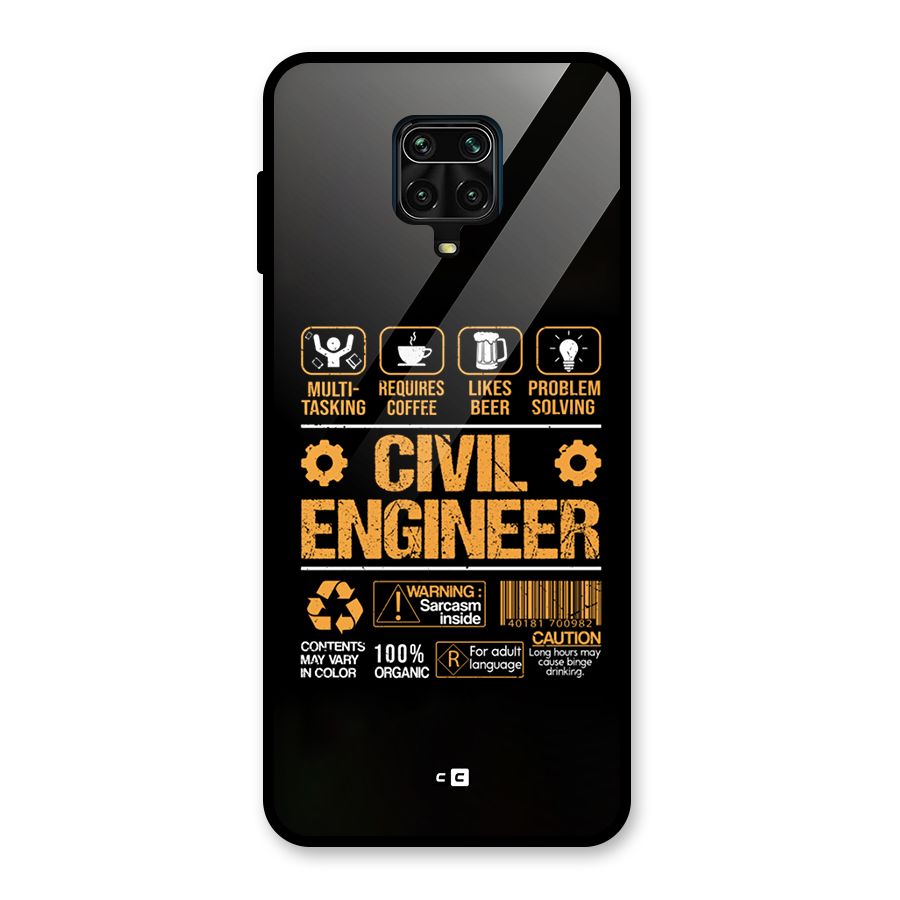 Civil Engineer Glass Back Case for Redmi Note 9 Pro
