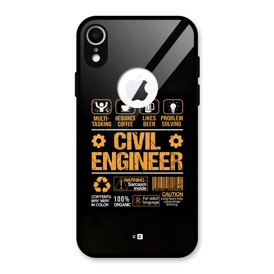 Civil Engineer Glass Back Case for iPhone XR Logo Cut