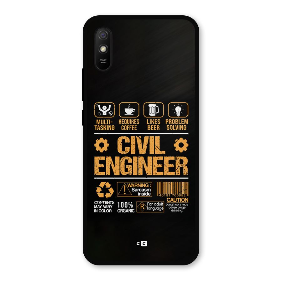 Civil Engineer Metal Back Case for Redmi 9a