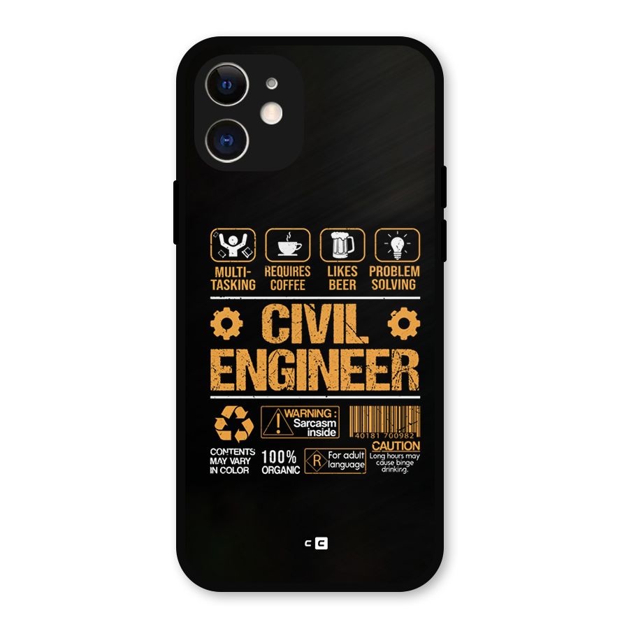 Civil Engineer Metal Back Case for iPhone 12