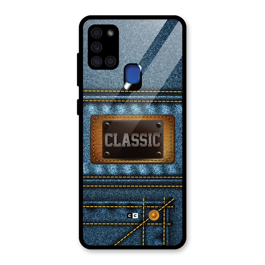 Classic Denim Glass Back Case for Galaxy A21s