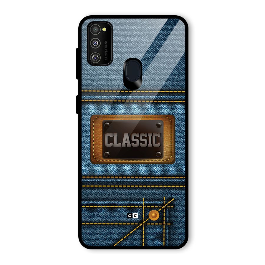 Classic Denim Glass Back Case for Galaxy M21
