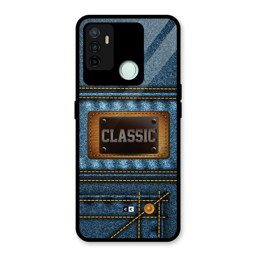 Classic Denim Glass Back Case for Oppo A53