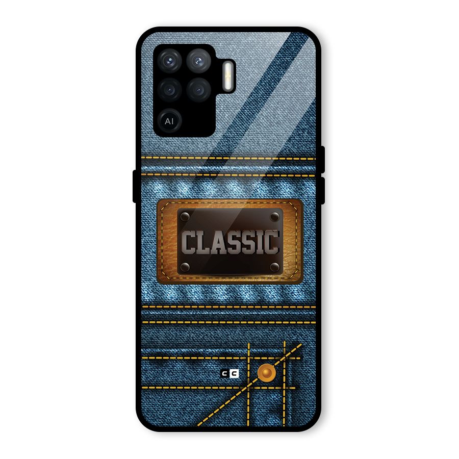 Classic Denim Glass Back Case for Oppo F19 Pro