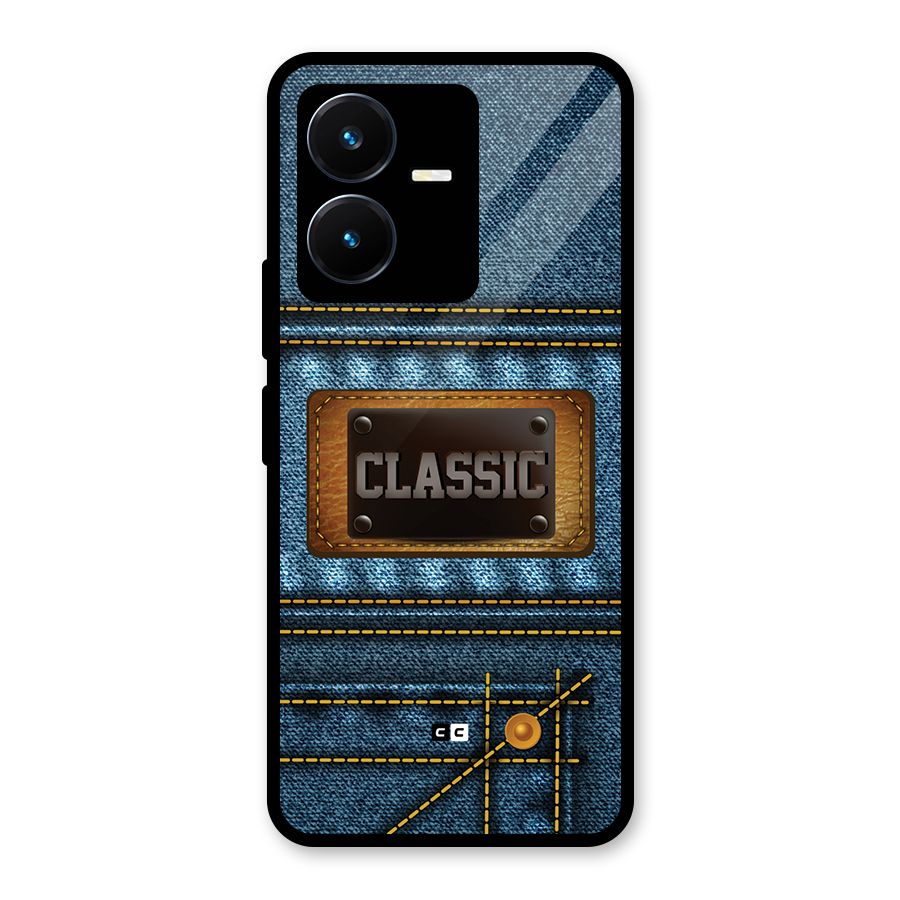 Classic Denim Glass Back Case for Vivo Y22s