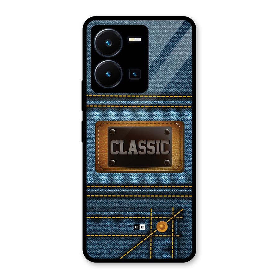 Classic Denim Glass Back Case for Vivo Y35