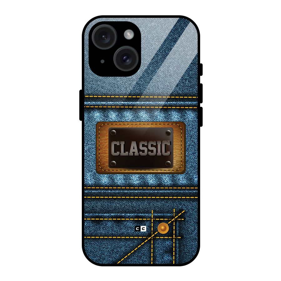 Classic Denim Glass Back Case for iPhone 15
