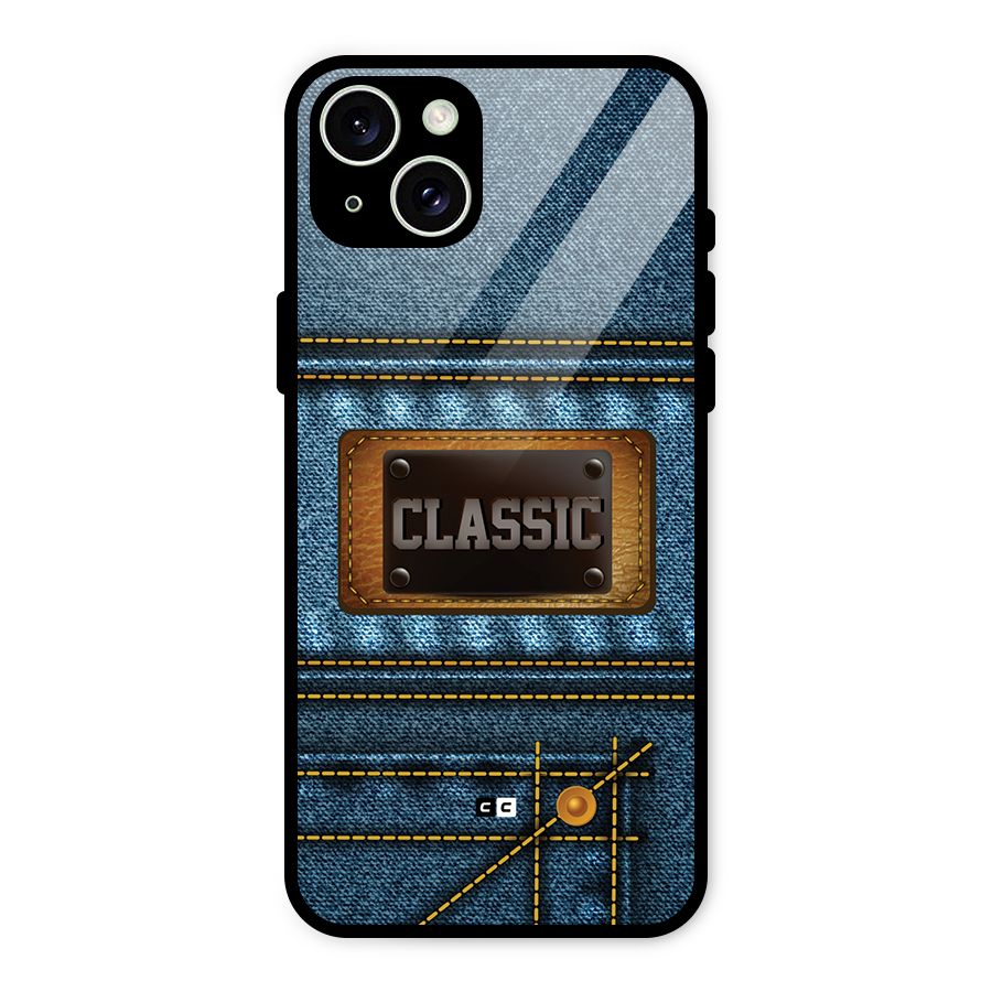 Classic Denim Glass Back Case for iPhone 15 Plus