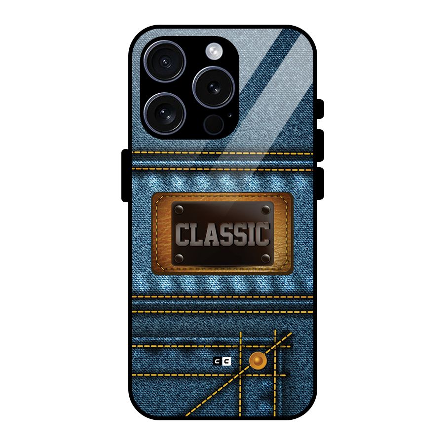 Classic Denim Glass Back Case for iPhone 15 Pro