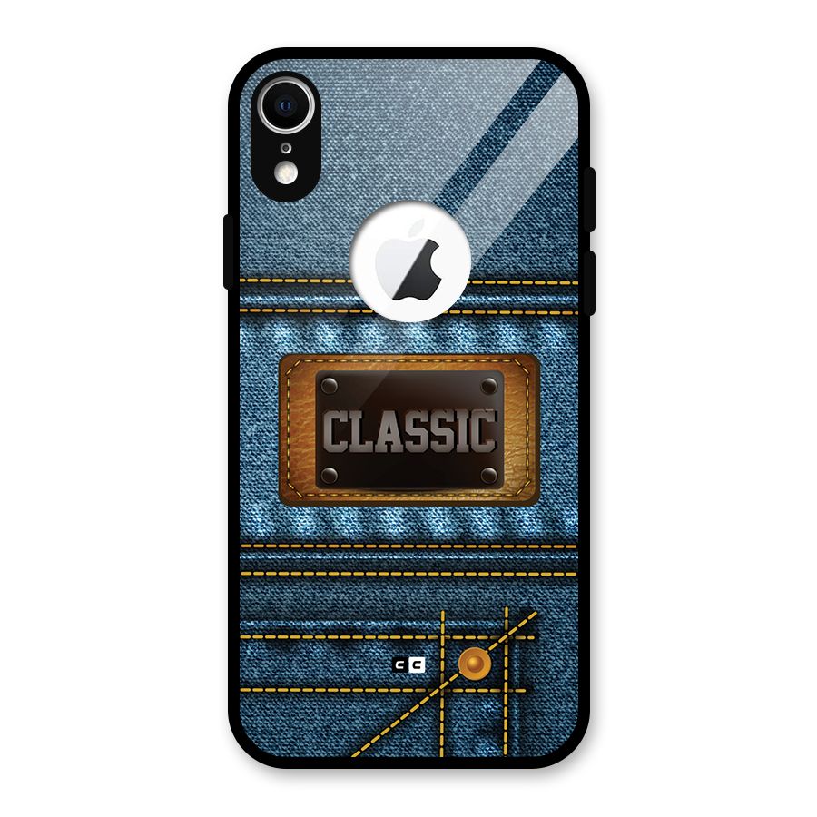 Classic Denim Glass Back Case for iPhone XR Logo Cut