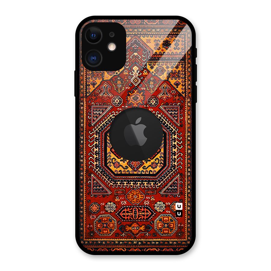 Classic Luxury Carpet Pattern Glass Back Case for iPhone 11 Logo Cut