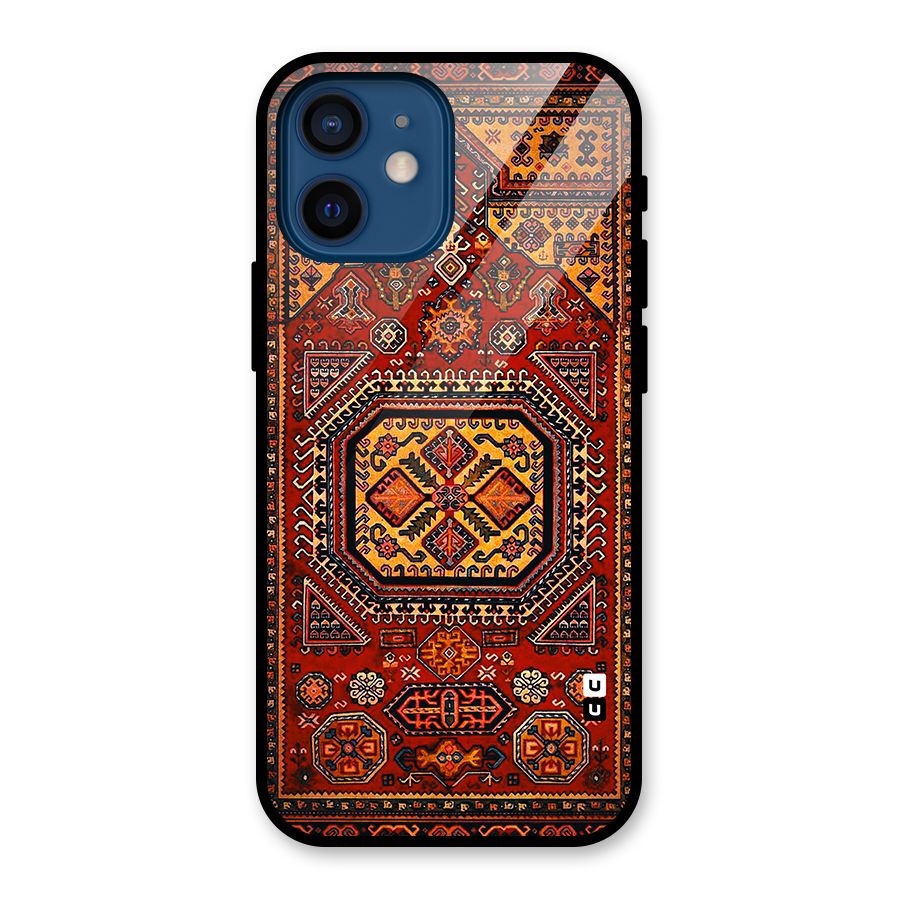 Classic Luxury Carpet Pattern Glass Back Case for iPhone 12 Mini